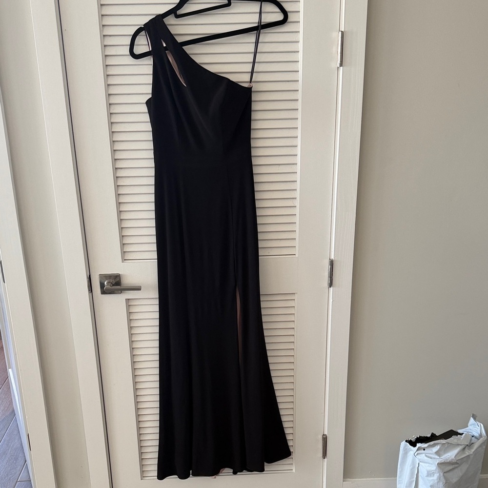 Aqua Black One-Shoulder Evening Gown